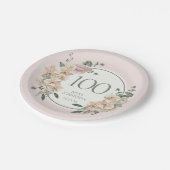 100. Geburtstag tropische Flora Pappteller (Schrägansicht)