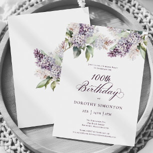 100. Geburtstag Überraschung Party Lila Lilac Blum Einladung