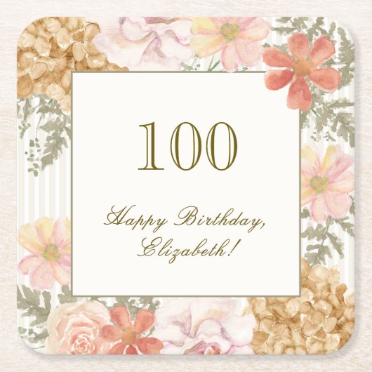 100. Geburtstag Untersetzer Herbstfarbe Blumiger S (Vorderseite)
