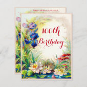 100. Geburtstag Vintage Wasserlilien Iris Blume Einladung (Vorne/Hinten)