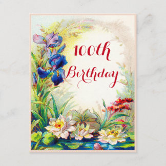 100. Geburtstag Vintage Wasserlilien Iris Blume Einladung