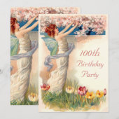 100. Geburtstag Vintager Märchenblütenbarsch Einladung (Vorne/Hinten)