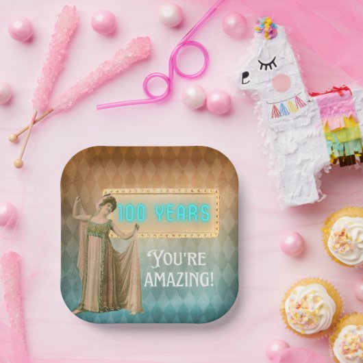 100. Geburtstag Vintager Sänger Pappteller (Party)