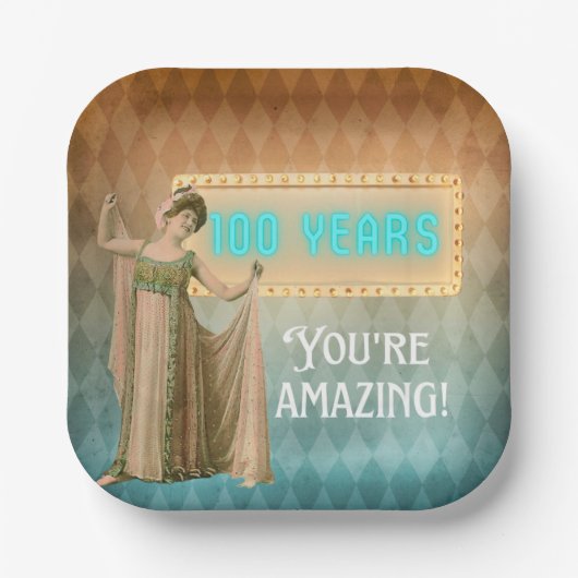 100. Geburtstag Vintager Sänger Pappteller (Vorderseite)