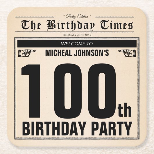 100. Geburtstag Vintager Zeitungsspass Einzigartig Rechteckiger Pappuntersetzer (Vorderseite)