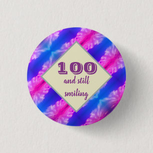 100 Geburtstag Vivid Blue Pink Milestone Feier Button