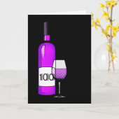 100. Geburtstag : Weinflasche & Glas Karte (Gelbe Blume)
