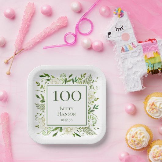 100. Geburtstag Weißer Hydrangeas Pappteller (Party)