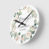 100. Geburtstag Weißer Rose Bläsernröse Eukalyptus Runde Wanduhr (Winkel)