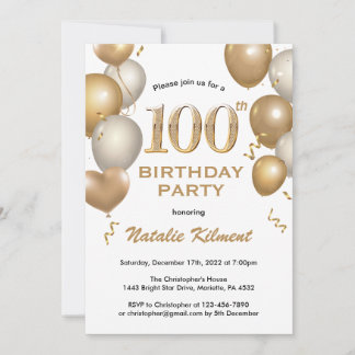 100. Geburtstag Weißer und Goldmedaille Glitzer Ba Einladung