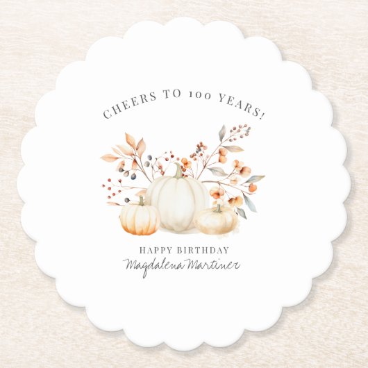 100. Geburtstag White Pumpkin Herbstlaubs Custom Untersetzer (Vorderseite)
