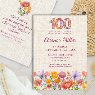 100. Geburtstag Wildblumen - Florale Zahl Einladung