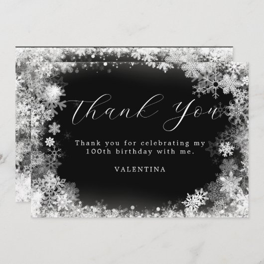 100. Geburtstag Winterwonderland Schneeflocke Dankeskarte (Vorne/Hinten)