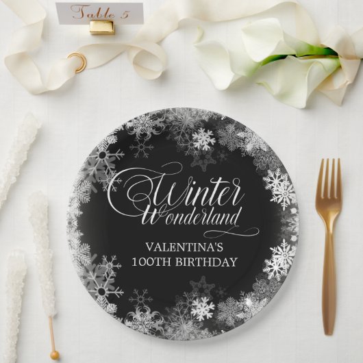 100. Geburtstag Winterwonderland Snowflake Gefalle Pappteller (Hochzeit)