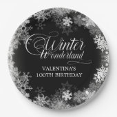 100. Geburtstag Winterwonderland Snowflake Gefalle Pappteller (Vorderseite)