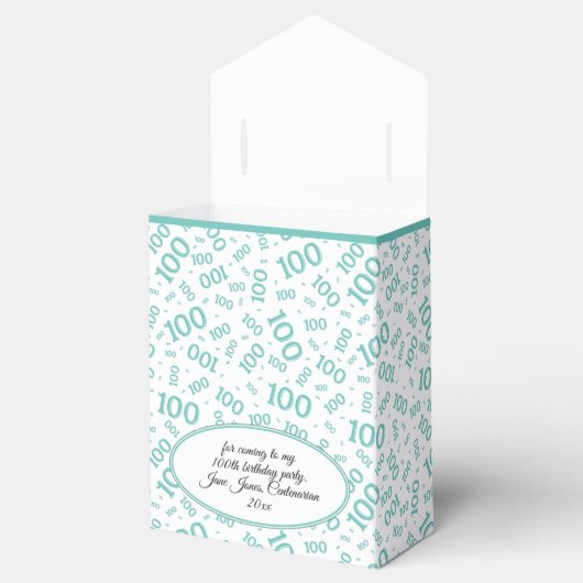 100. Geburtstag Zufallszahlenmuster Aquamarin/weiß Geschenkschachtel (Geöffnet)