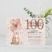 100. Geburtstags-Rose Gold Cake Einladung (Stehend Vorderseite)