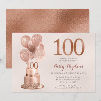 100. Geburtstags-Rose Gold Cake Einladung