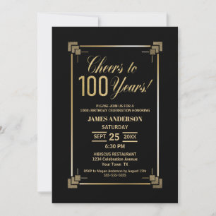 100. Geburtstags-Schwarz-Gold-Party Einladung