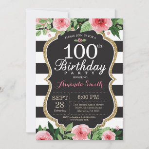 100. Geburtstagseinladung Frauen. Florales Gold Sc Einladung