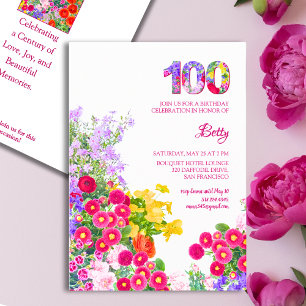 100. Geburtstagsfeier Blumengeblümter Blume modern Einladung