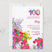 100. Geburtstagsfeier Blumengeblümter Blume modern Einladung (Vorderseite)