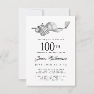100. Geburtstagsfeier Elegant Schwarz Weiß Golf Einladung