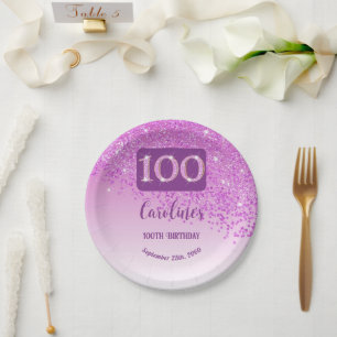 100. Geburtstagsfeier Glanz Rosa Glitter Pappteller