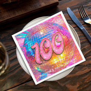 100. Geburtstagsfeier Gold Rosa Glitter Disco Kuge Serviette