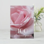 100. Geburtstagsfeier!-Hübsch Rosa Rose Einladung (Stehend Vorderseite)