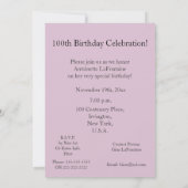 100. Geburtstagsfeier!-Hübsch Rosa Rose Einladung (Rückseite)