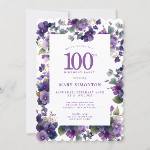 100. Geburtstagsfeier Lila Veilchen-Blume Einladung