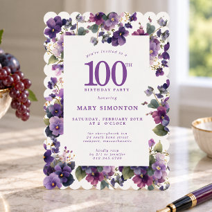 100. Geburtstagsfeier Lila Veilchen-Blume Einladung
