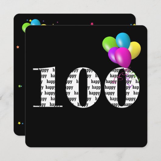 100. Geburtstagsfeier mit Ballon-Bunch Einladung (Vorne/Hinten)