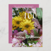 100. Geburtstagsfeier!-Party/Blumenstrauß Einladung (Vorne/Hinten)