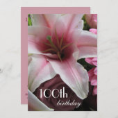 100. Geburtstagsfeier-Rosa Lily Einladung (Vorne/Hinten)