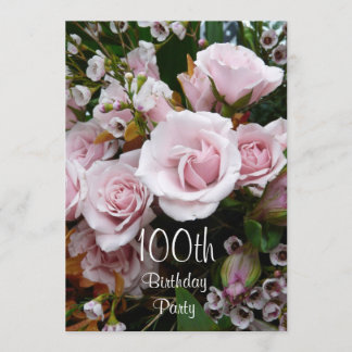 100. Geburtstagsfeier - Rosa Rosen Einladung