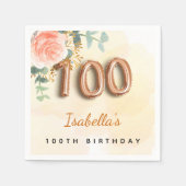 100. Geburtstagsfeier Rose Gold Eukalyptus Monogra Serviette (Vorderseite)