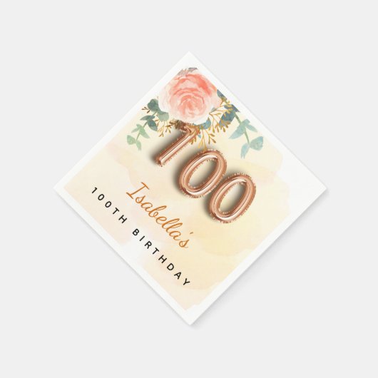 100. Geburtstagsfeier Rose Gold Eukalyptus Monogra Serviette (Ecke)