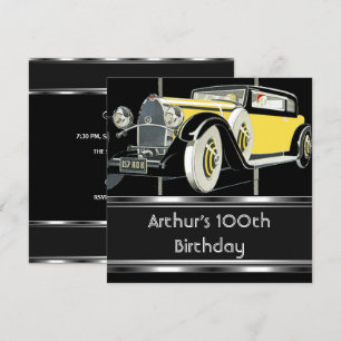 100. Geburtstagsfeier schwarzes Oldtimer-Männer Einladung