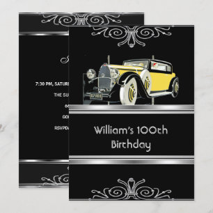 100. Geburtstagsfeier schwarzes Vintage-Auto Einladung