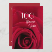 100. Geburtstagsfeier!-Tiefe Rote Rose Einladung (Vorne/Hinten)