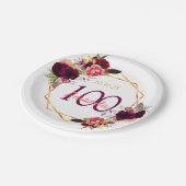 100. Geburtstagsfeier Weißer Geo Blumenburgund Pappteller (Schrägansicht)
