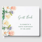 100. Geburtstagsflorale weißes Pfirsichpink Gästebuch (Vorderseite)