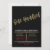 100. Geburtstagsgoldschwarze Party Einladung (Vorderseite)