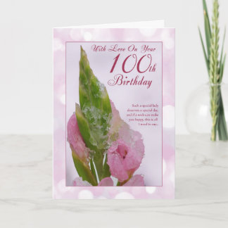 100. Geburtstagskarte mit rosa Blume und Eis Karte