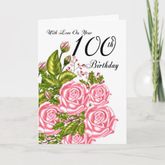 100. Geburtstagskarte mit rosa Rosen Karte