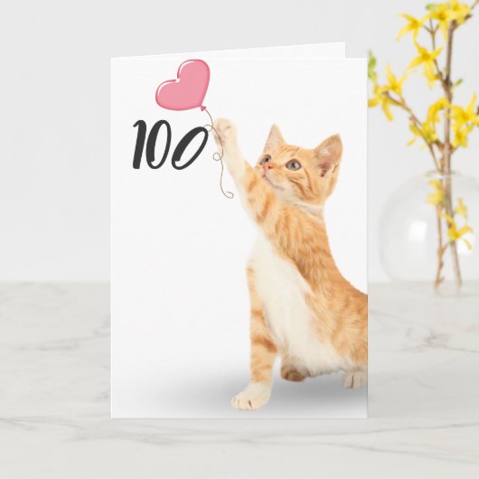 100. Geburtstagskatze Karte (Gelbe Blume)