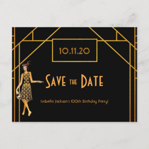 100. Geburtstagskunst Deko Gatsby Save the Date Postkarte