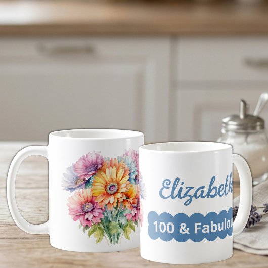 100. Geburtstagsname Gerbera Blume blau Kaffeetasse